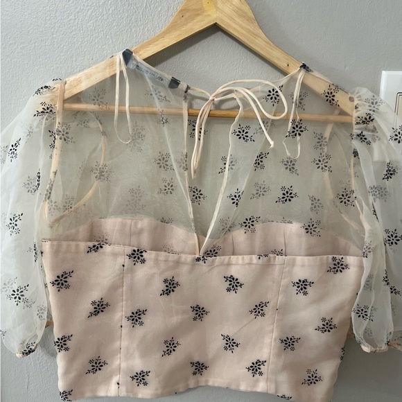 Zara Sheer Floral Blouse - Black and Cream - Picture 5 of 11